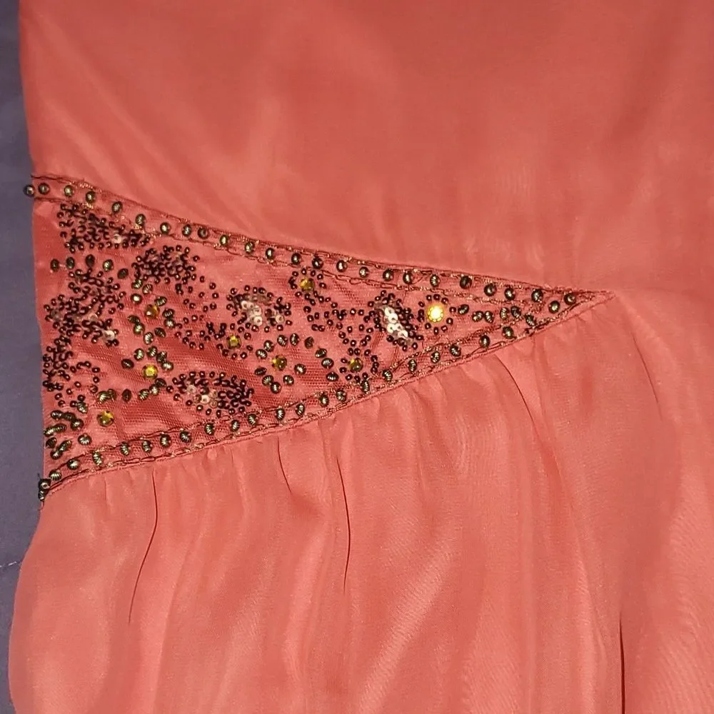 FREE PEOPLE Dancing in the moonlight Beaded dress sz 4 Papaya Coral Chiffon NWOT - Picture 13 of 14